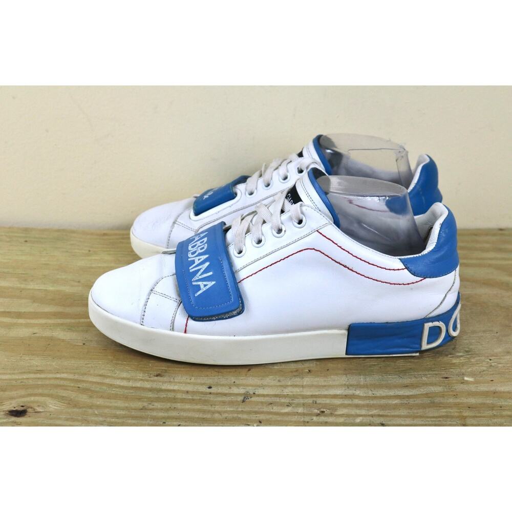 Dolce Gabbana Sneakers Mens 40 White Blue Leather Portofino 2 Strap Italy